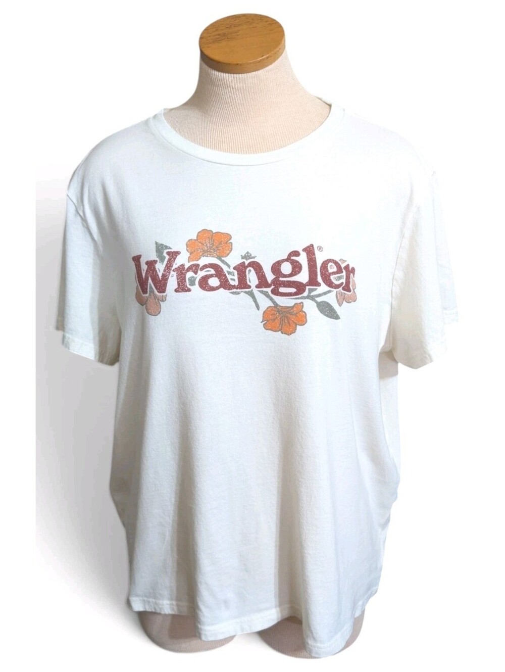 Wrangler Horse Girl Floral Logo Graphic T Shirt Women's 2XL Cream Western Cowboy